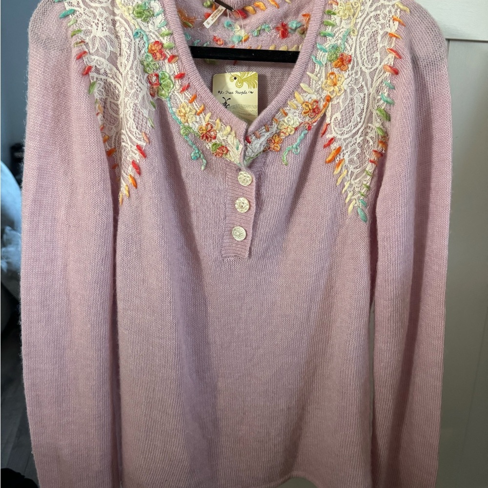 Free People Pastel Purple Embroidered Blouse
